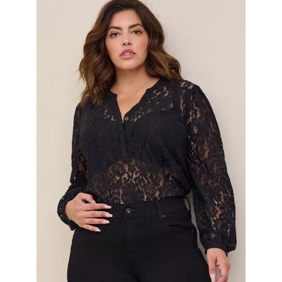 Torrid lace Harper top Size 4X black semi-sheer - Picture 2 of 13